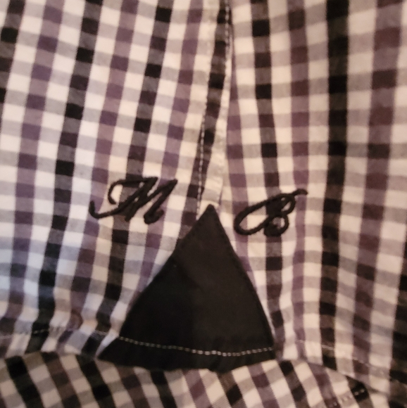 M. Banisti Men's black, gray and white checkered dress shirt Xlarge - Picture 4 of 6